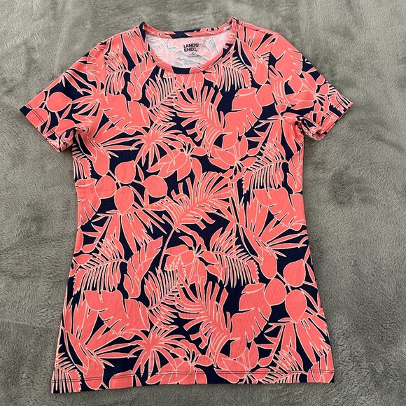 Lands' End Coral Navy 100% Cotton Tee Shirt Women's SMALL 6/8 - Picture 1 of 5